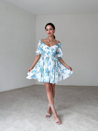 PERONA Mini Elbise 6658 - Mavi - 2