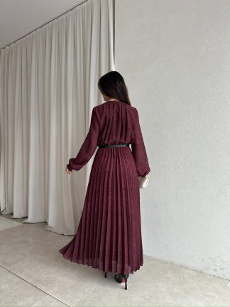 PETER Kemerli Maxi Elbise 8773 - Bordo - 2