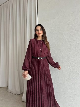 PETER Kemerli Maxi Elbise 8773 - Bordo - 3