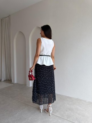 PHİLİPA Kemerli Elbise 3687 - Beyaz Siyah - 3
