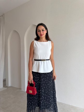 PHİLİPA Kemerli Elbise 3687 - Beyaz Siyah - 2
