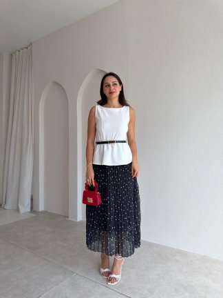 PHİLİPA Kemerli Elbise 3687 - Beyaz Siyah 