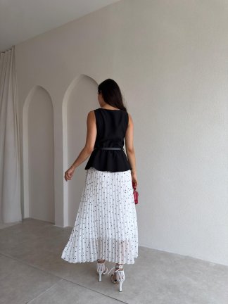 PHİLİPA Kemerli Elbise 3687 - Siyah Beyaz - 3
