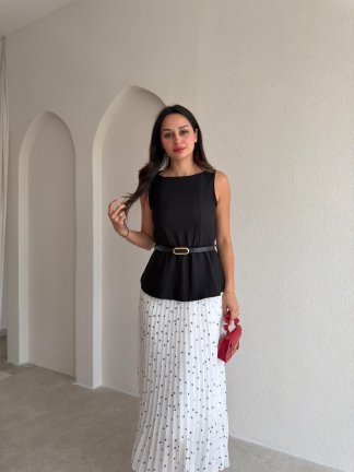 PHİLİPA Kemerli Elbise 3687 - Siyah Beyaz - 2