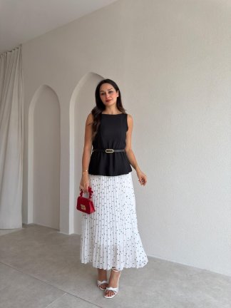 PHİLİPA Kemerli Elbise 3687 - Siyah Beyaz 