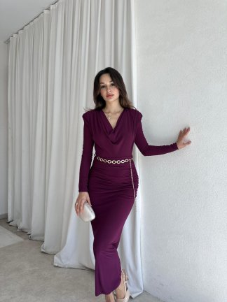 PİETRO Midi Elbise 8581 - Mürdüm 
