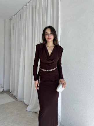 PİETRO Midi Elbise 8581 - Acı Kahve 