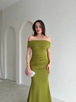 PİSA Maxi Elbise 8993 - Yağ Yeşili - 2