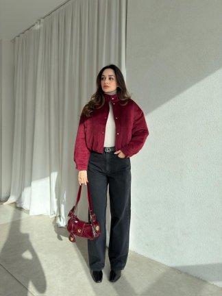 PODDY Bomber Ceket 0488 - Bordo - 2