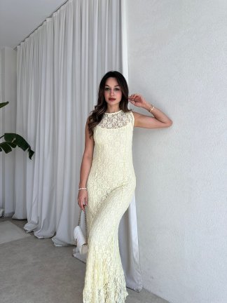 POİSON Maxi Elbise 8482 - Sarı - 1