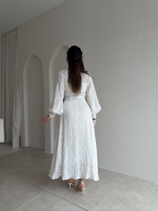 POLENA Desenli Midi Elbise 4159 - Beyaz - 3