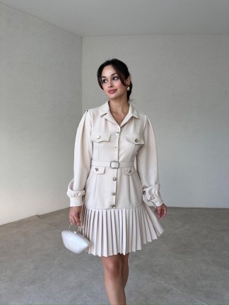 POLLOCK Mini Elbise 1023 - Krem - 1