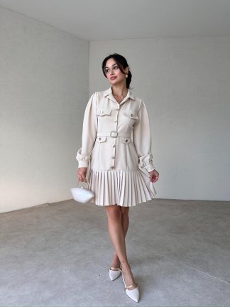 POLLOCK Mini Elbise 1023 - Krem - 2