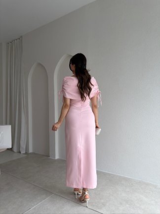 PONZA Yaka Detaylı Midi Elbise 4928 - Pudra - 3