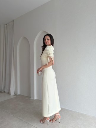 PONZA Yaka Detaylı Midi Elbise 4928 - Sarı - 3