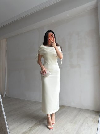 PONZA Yaka Detaylı Midi Elbise 4928 - Sarı - 4