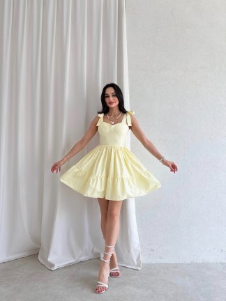 Poplin Kumaş Mini SWAT Elbise 0012 - Sarı - 2
