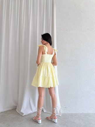 Poplin Kumaş Mini SWAT Elbise 0012 - Sarı - 3