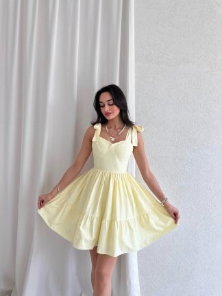 Poplin Kumaş Mini SWAT Elbise 0012 - Sarı - 1