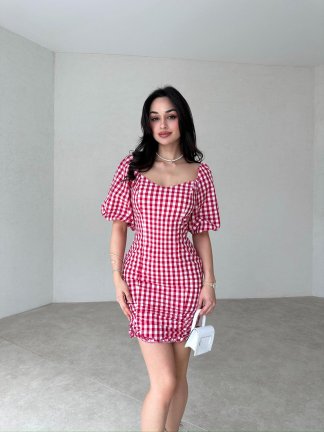 Pötikareli Mini ROCCO Elbise 3912 - Kırmızı 