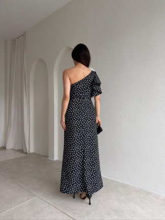 PROUD Puantiyeli Tek Omuz Elbise 1809 - Siyah - 3