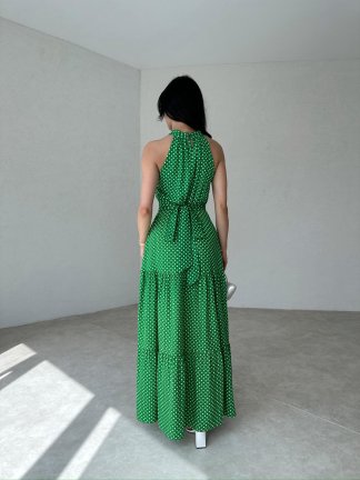 Puantiyeli Maxi HARVEY Elbise 4299 - Yeşil - 3