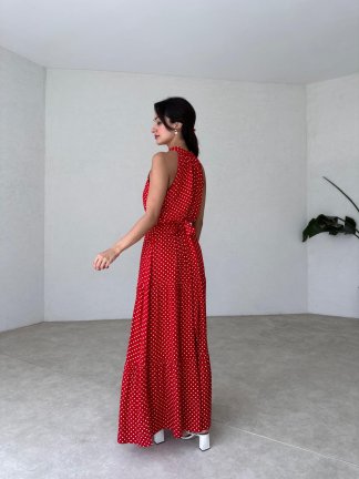 Puantiyeli Maxi HARVEY Elbise 4299 - Kırmızı - 3