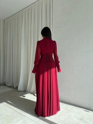 PUBLİC Maxi Elbise 9512 - Bordo - 3