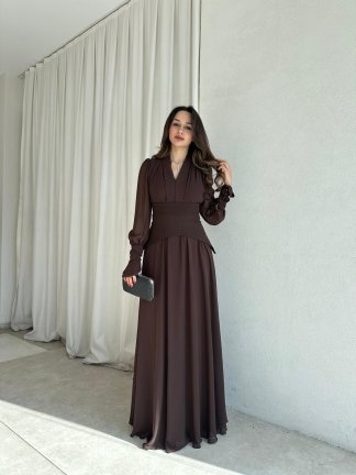 PUBLİC Maxi Elbise 9512 - Acı Kahve 