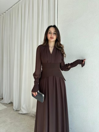 PUBLİC Maxi Elbise 9512 - Acı Kahve 