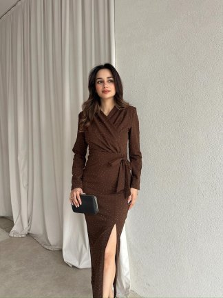 PULCA Taşlı Midi Elbise 8791 - Acı Kahve 