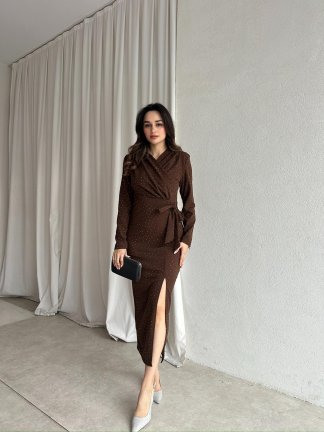 PULCA Taşlı Midi Elbise 8791 - Acı Kahve - 3