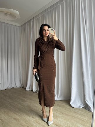 PULCA Taşlı Midi Elbise 8791 - Acı Kahve - 2