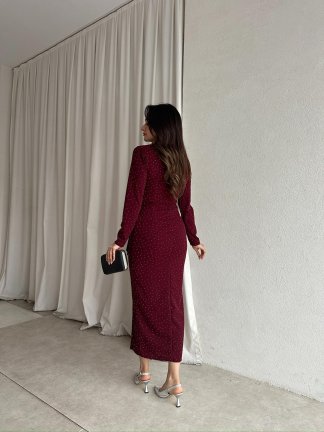 PULCA Taşlı Midi Elbise 8791 - Bordo - 4