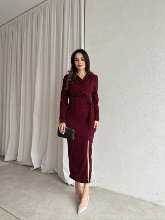 PULCA Taşlı Midi Elbise 8791 - Bordo - 3