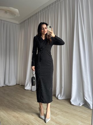 PULCA Taşlı Midi Elbise 8791 - Siyah - 2