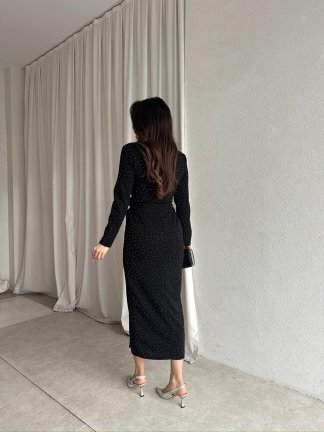 PULCA Taşlı Midi Elbise 8791 - Siyah - 4