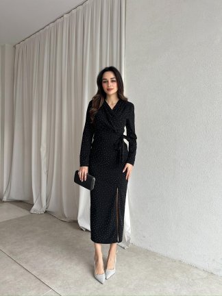 PULCA Taşlı Midi Elbise 8791 - Siyah - 3