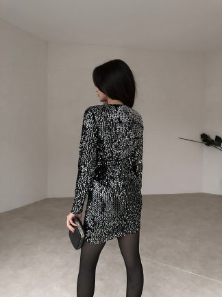 Pullu Mini ROBİNSON Elbise 2845 - Gri - 3