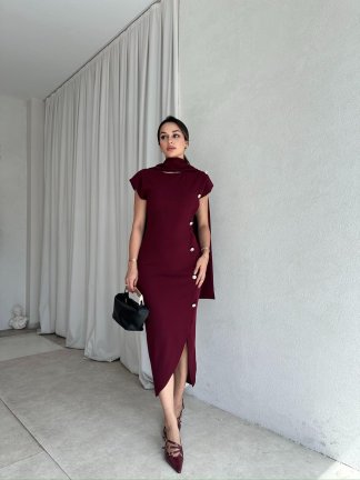 PURE Elbise 6872 - Bordo 