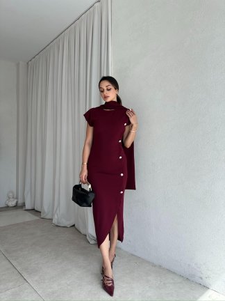 PURE Elbise 6872 - Bordo - 2