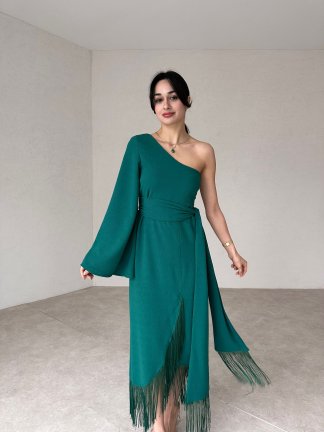 Püskül Detaylı Maxi PRESTON Elbise 4598 - Yeşil - 1