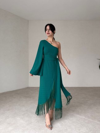 Püskül Detaylı Maxi PRESTON Elbise 4598 - Yeşil - 2