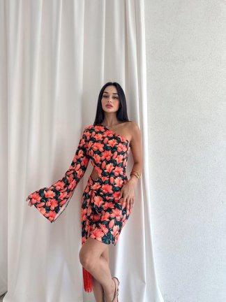 Püskül Detaylı Mini SOLEİL Elbise 4810 - Turuncu - 1
