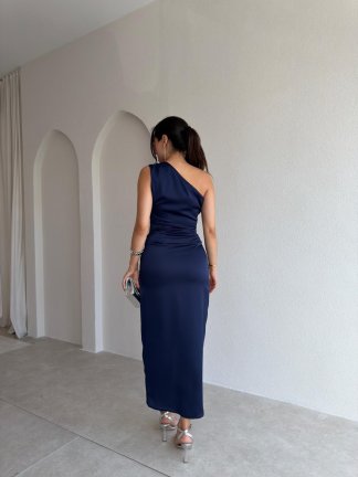 RAİNE Saten Midi Elbise 9239 - Lacivert - 3