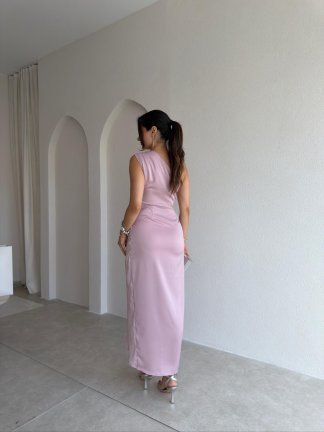 RAİNE Saten Midi Elbise 9239 - Pudra - 3