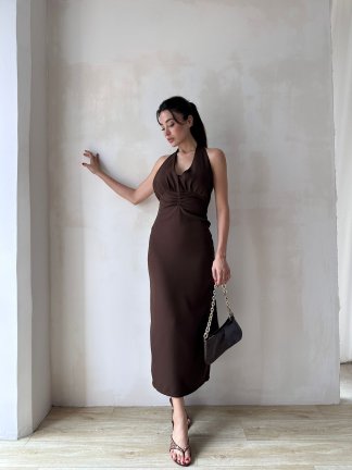 RAMOS Elbise 8236- Acı Kahve 