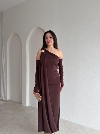 RAMSEY Midi Elbise 3489 - Acı Kahve - 2