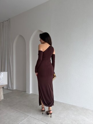 RAMSEY Midi Elbise 3489 - Acı Kahve - 3