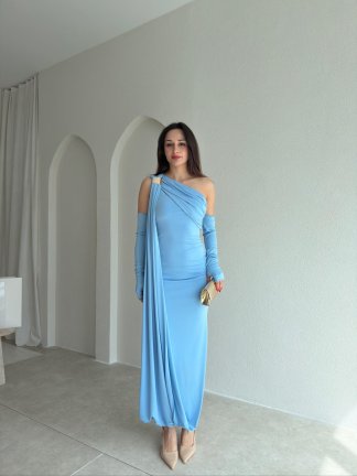 RAMSEY Midi Elbise 3489 - Bebe Mavisi - 1